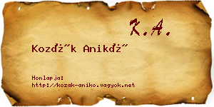 Kozák Anikó névjegykártya